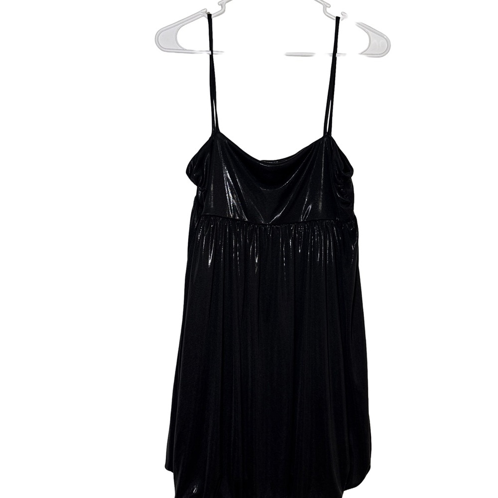 ALICE + OLIVIA Women’s Shimmering Black Moto Thin Strap Mini Slip Dress Size M
